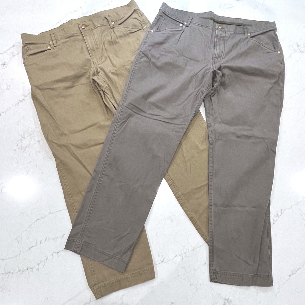 LL Bean Lot of 2 BeanFlex Standard Fit Pants Mens 38x30 Khaki Greige Casual